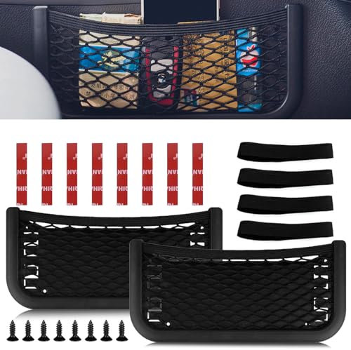 Bolsa de red para coche, 2 unidades, red de almacenamiento universal, 26 x 12 cm, bolsa de red para maletero, red de almacenamiento, accesorios con banda elástica y tornillos para autocaravanas