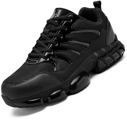 NIFOFISE Steel Toe Cap Safety Trainers for Men and Women, Lightweight Breathable Work Shoes, Non Slip Slip Resistant Safety Footwear, Puncture Proof Comfortable Industrial Work Boots Black