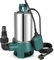 Schmutzwasserpumpe Selbstansaugende Schmutzwasser-Tauchpumpe (max 16500L/h1100W Förderhöhe 9.5 m) Gartenpumpe Maximale Eintauchtiefe:7m Schutzklasse IPX8 Schwimmerschalter Schmutzpartikel:Ø35mm (Grün)