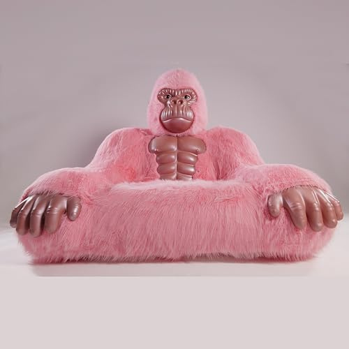 Piamif Gorilla Inflatable Luxury Sofa 6.56ft Height King Kong Inflatable Furry Plush Orangutan Furniture for Lounging, Gaming, or Movie Nights (Pink)