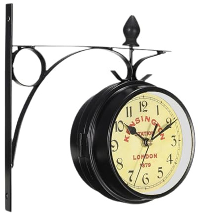 Milageto Reloj de estación de Doble Cara Muro Colgante Múdo MUTO Diseño Retro Metal de Reloj de Pared Antigua para el Dormitorio de café Patio para el hogar al