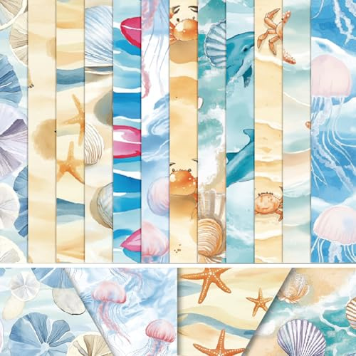 24 Sheets Scrapbooking Cardstock Papers Beach and Ocean, 6 x 6 Paper Pads for Scrapbooking, DIY Decorative Card Paper for Scrapbook Photo Album Art Craft Gift Cards (Beach, 15.2 * 15.2cm)