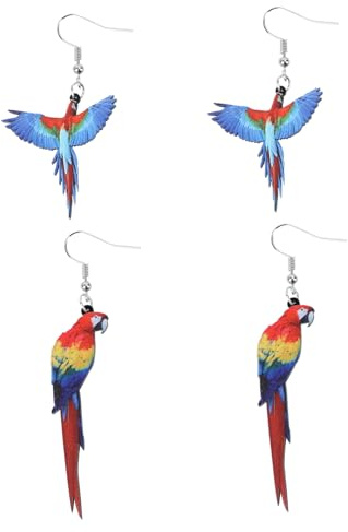 Gatuida Boucles D'oreilles Oiseaux en Acrylique Coloré Pendantes pour Femmes Filles Fête Mode Décoration Oreilles 2 Paires Motif Oiseau-mouche Hibou Perruche