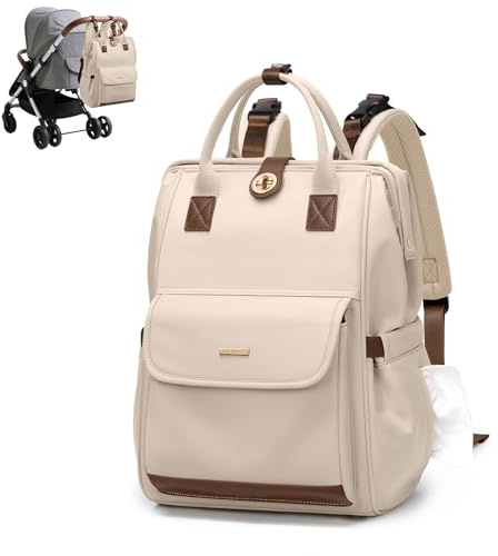 GOLF QUALITY Zaino per Pannolini Multifunzione - Borsa Mamma Casual Resistente all'Acqua con Gancio Appendibile Zaino per Viaggio, Albicocca, 16 Pollici