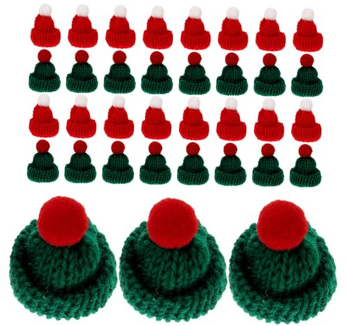 Gogogmee 40 St Julmini Stickade Mössor Handgjorda Miniatyr Hantverksmössor för Dockor Vinflaskdekorationer Festliga DIY Julpynt