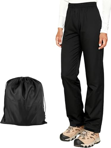 Zidoley Waterproof Trousers Womens 15000mm, Lightweight Breathable Overtrousers with Mesh Lining, Packable Rain Pants for Hiking & Walking (UK, Numeric, 12, Regular, Regular, Upgraded Black Version)