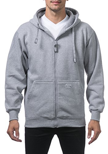 Pro Club Men's Heavyweight Full Zip Fleece Hoodie, Heather Gray, Small