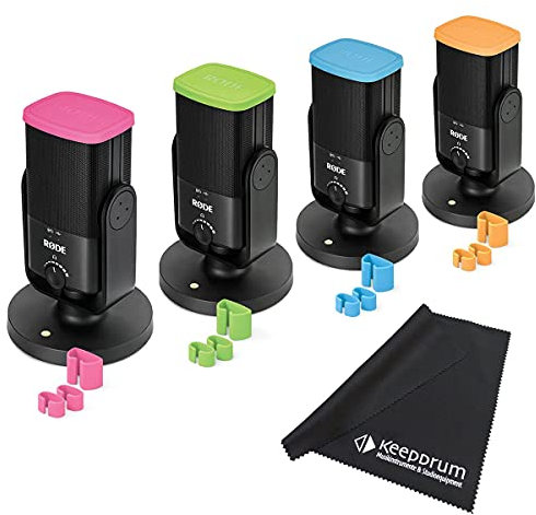 Rode NT-USB - Juego de micrófonos (4 unidades, etiquetas de identificación de colores y paño de microfibra)
