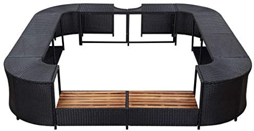 Tidyard Whirlpool - Bordo quadrato con 2 bordi in legno, per piscina, in polyrattan, 268 x 268 x 55 cm, colore: Nero