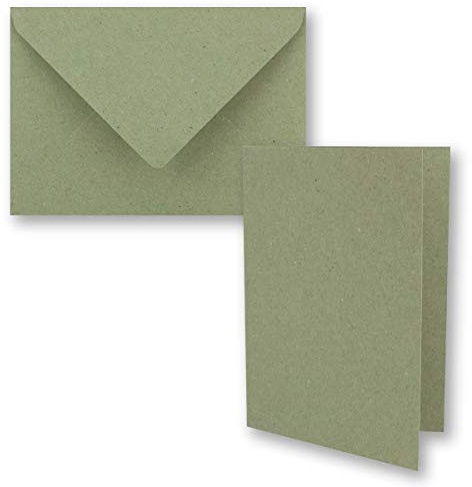 10x grünes Vintage Kraftpapier Falt-Karten SET mit Umschlägen DIN A5-21 x 14,8 cm - Grün - Recycling - Klapp-Karten - blanko