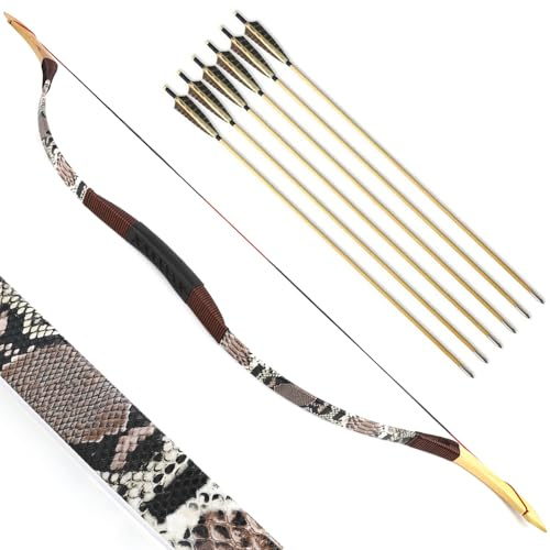 SHARROW Tiro con L'Arco Tradizionale Arco Ricurvo e Frecce Set Longbow 20-50lbs Fatto a Mano Arco di Legno Mongolo Gomito da Caccia Arco per la Pratica di Caccia Adulti (40lbs, Marrone)