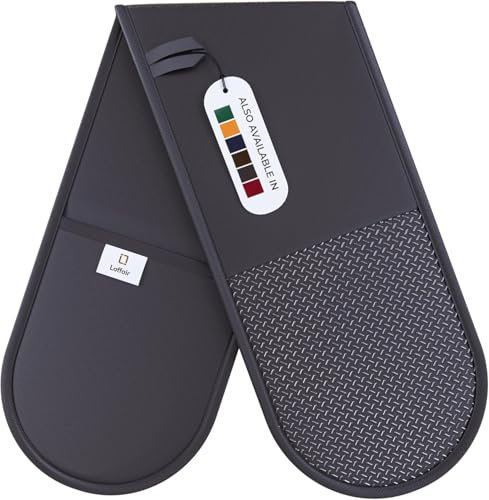 Grey Oven Gloves by Laffair - Charcoal Double Oven Gloves Grey Non-Slip Silicone Grip - Maximum Heat Protection
