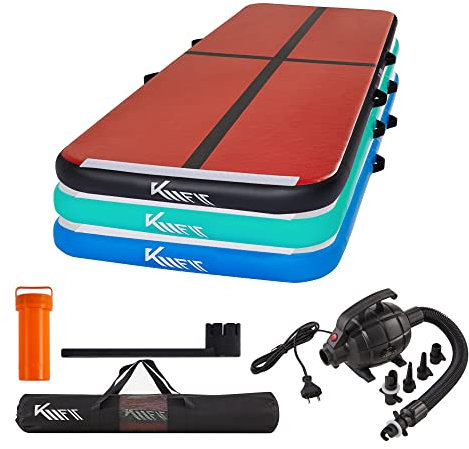 KM KM Fit Turnmatte Aufblasbar Airtrack Gymnastikmatte 5M Tumbling Matte Fitness-Matte inkl.Tragetasche, elektr.Luftpumpe&Flick-Set Yogamatte, Trainingsmatte UV-Beständig Turn- & Fitness Schwarz-Rot
