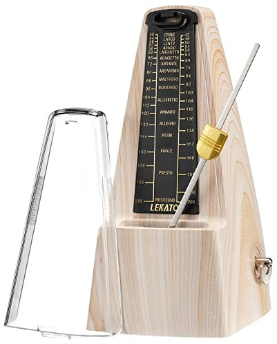 LEKATO Mechanisches Metronom für Klavier Gitarre Bass Violine Ukulele Schlagzeug Saxophon Banjo Mandoline - Visualisierung von Takt & Tempo, lauter Klang mit betonter Glocke, hohe Präzision, Beige