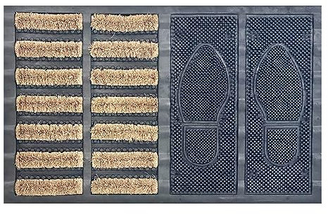 AQS INTERNATIONAL Living Coir Matting for Entrances - Door Mat Indoor/Outdoor - Natural, Hallyway Welcome Decorative, Dirt Scraper (40x60cm, Coir & Rubber Step Mat)