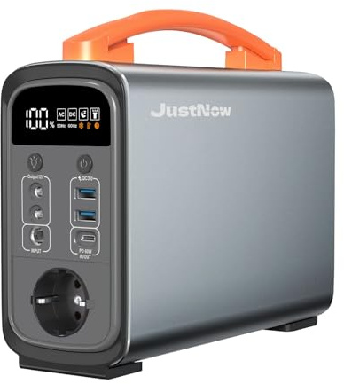 JustNow Centrale Elettrica Portatile, 320Wh Generatore Solare con Batteria LiFePO4, 240W/100000mAh Alimentazione Elettrica di Emergenza per Viaggi in Campeggio e Off-Grid