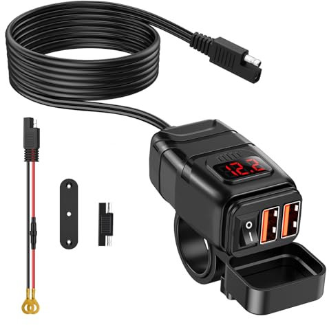 ZEXMTE Motorrad USB Ladebuchse, 6,4A Dual USBA Quick Charge 3.0 Motorrad-USB-Ladegerät mit Voltmeter & EIN/Aus-Schalter, wasserdichtes Motorradzubehör für Telefon, Tablet, GPS, etc