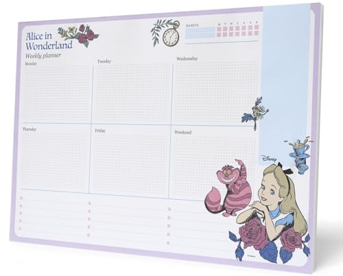 Grupo Erik Planner Settimanale da Tavolo A4 Alice nel Paese delle Meraviglie - Planning Settimanale Orizzontale con 54 Fogli a Strappo, Spazi per Ogni Giorno | Weekly Planner, To Do List Planner