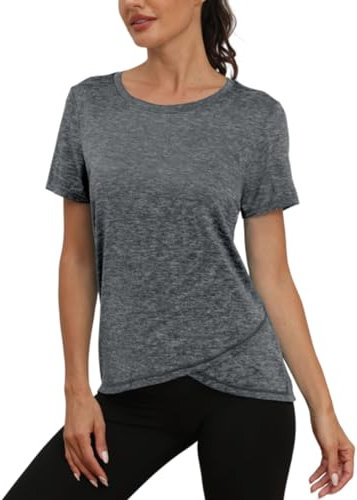 Jlowesun Sportshirt Frauen Kurzarm,Leichtes Atmungsaktiv Funktions Sport Oberteile Frauen, Rundhals Sport Top Damen Passend für Fitness Laufshirt Yoga L