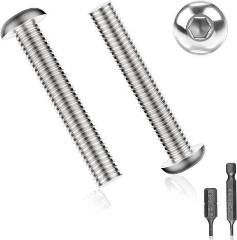 150 PCS Vis à Tête Plate à Six Pans Creux Filetage Complet M4 x 10 Vis à Tête Bombée Acier Inoxydable Ronde Hexagonale Filetée Fraisée avec 2 H2.5 Embouts à Six Pans Creux(Argent)