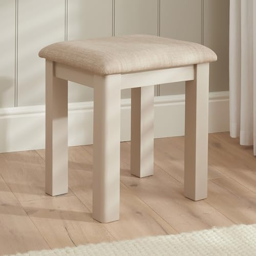 The Furniture Market Marbury Putty Grey | Painted Dressing Table Stool | Upholstered Natural Oatmeal Fabric Seat Pad | Timeless Charm for Any Bedroom | H 500 x W 450 x D 400mm