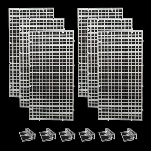 JBBCMY 6 PCS Aquarium Fish Tank top Cover lid Divider Plastic Grid Panel Egg Crate Grate Bottom Isolation Filter Tray Separation Hoods with Acrylic Clear Clips Holder