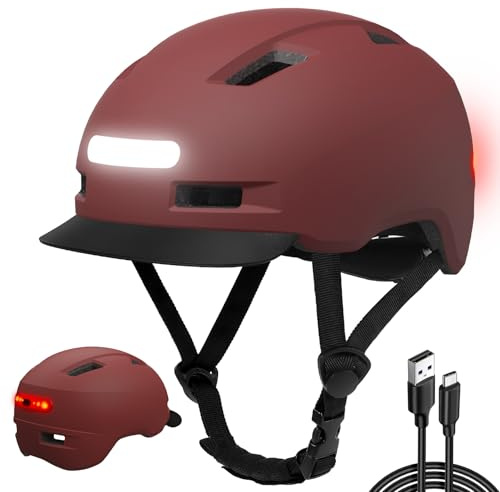 KINGLEAD Casque de vélo,Lumière Avant et arrière (LED) 5 Modes d'éclairage pour Hommes et Femmes Casque de vélo léger pour Le Cyclisme Trekking 55-59cm