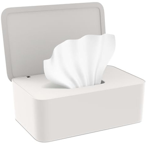 Kolamom Boîte à Lingettes Distributeur, Boîtes de Papier Toilette Humide pour Bébés et Adultes, Boîte de Lingette Humides avec Couvercle pour l'extérieur, la maison et le bureau - Blanc