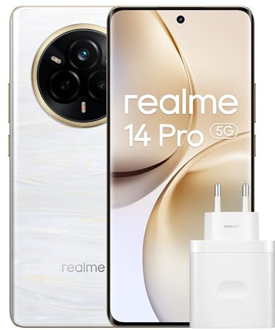 realme 14 Pro 5G Smartphone 8+256 GB, Telefono Cellulare, Processore Dimensity 7300, Batteria 5260mAh con Ricarica Rapida 45W, OLED 6.77 120Hz, Tripla Fotocamera 50MP OIS, Bianco (con Adattatore)