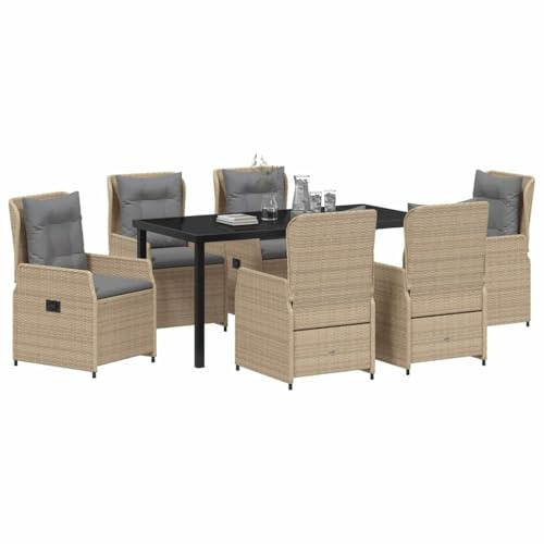 vidaXL 7-delat Trädgårdsmöbelset Beige Poly Rattan