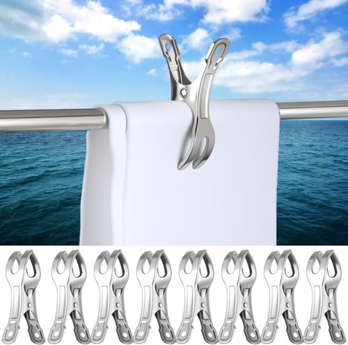Hushee 8 Pack Boat Rail Towel Clips, Storm Proof Metal Large for Pontoon