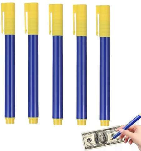 JFangZHZH Penna Sicurezza Soldi,5 Pezzi Penna Verifica valuta,Penne Rilevatrici Banconote False,13.5cm,Marcatore Anti-Contraffazione per Euro e Banconote,per Negozi e Viaggi