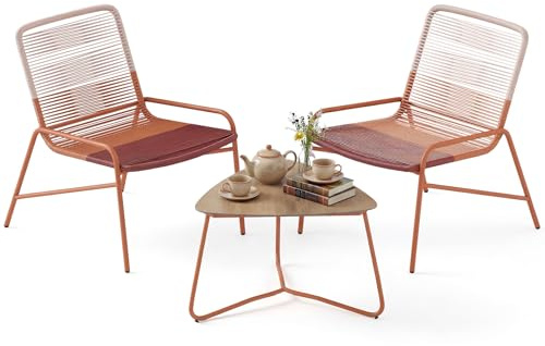 GIANTEX Ensemble de meubles de jardin en rotin, petit balcon, 2 chaises avec table, meubles de balcon pour 2 personnes, meubles de terrasse, meubles d'extérieur résistants aux intempéries