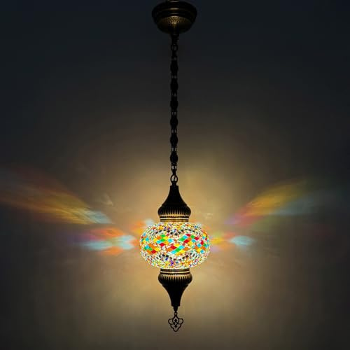 Yjmgrowing Lampada a Sospensione in Mosaico Turco da 7 Pollici, Lampade da Soffitto Marocchine, Lampadario Bohemien per Ingresso, Cucina, Soggiorno, Balcone, caffè, Bar,Giallo