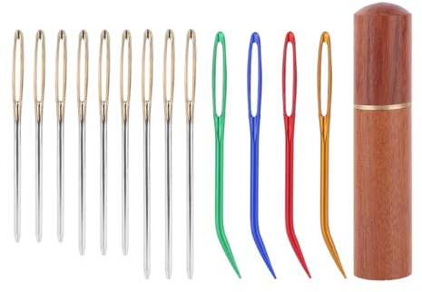13pcs Large Eye Sewing Needles Kit, Stainless Steel Blunt & Bent Tapestry Wool Needles with Wooden Case for Crochet Darning Yarn Sewing up Knitting & Embroidery Projects
