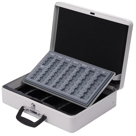 Cassetta portadenaro Relaxdays, con Serratura, Scomparti per Monete e Banconote, HxLxP: 10x37x28 cm, Ferro, Bianca