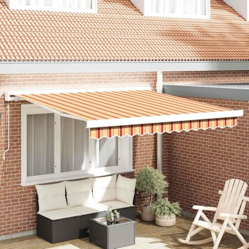 Mokuyary Infällbar markis gul och orange 300 x 250 cm, klämmarkis med handvev, balkongmarkis solskydd för balkong terrass trädgård veranda – B