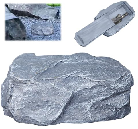 Fake Rock Hidden Storage Key Hider, Resin Stone Keys Hider Outside | Waterproof Rock Key Safe Outdoor with Sliding Tray for Patio, Garden, Yard, Door Spare Keys Holder (Light Blue)