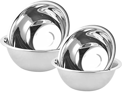 EVOKK Mixing Bowl Set 5 Stainless Steel Mixing Bowls (16,18, 20, 24, 26cm), Mirror Polished, Durable and Lightweight, Nesting Metal Mixing Bowls for Baking, Cooking & Food Prep, Dishwasher Safe