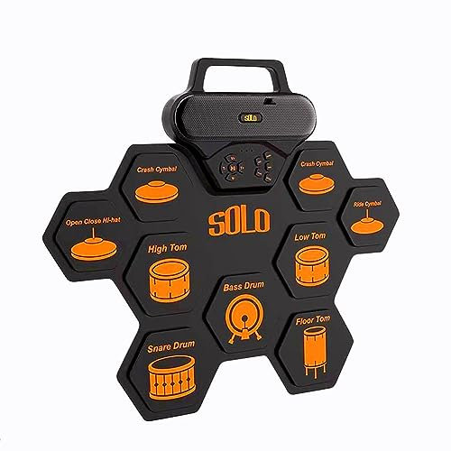 SD50 Elektronisches Schlagzeug, Kleine Schildkrötenform,Material Silikon,eingebautem 3W Lautsprecher und Batterien mit großer Kapazität, mit Pedal, Sticks und USB-Ladekabel, SOLO