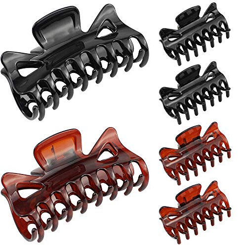 DXLing 6 Pièces Pinces à Cheveux en Plastique Clips Pinces à Griffes Antidérapant Griffe de Cheveux Épaisses Accessoires pour Cheveux Vintage Épingle à Cheveux pour Filles et Femmes - Noir et Marron