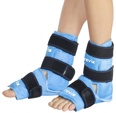 REVIX Poche glace cheville pied, gel flexible réutilisable, Bleu | Poches froides pied et cheville avec couverture complète, doublure douce pour sport, repos et usage quotidien, lot de 2