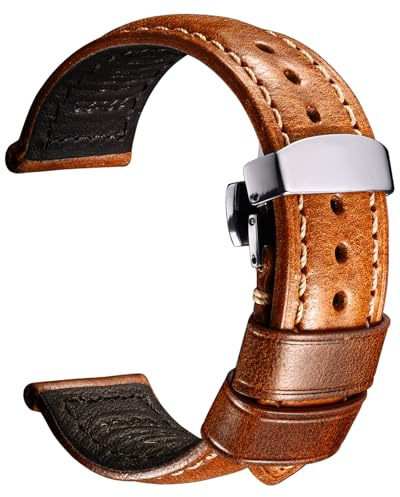 REZERO Bracelet de Montre, Sangle de Montre en Cuir Véritable Cirée à l’Huile Vintage, Épais et Léger Lanière de Montre de Remplacement pour Homme, Femme 18mm 19mm 20mm 21mm 22mm 23mm 24mm 26mm