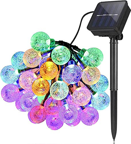 FOREVER Guirlande lumineuse solaire d'extérieur résistante aux intempéries, 30 LED, 8 modes, 6,5 m, lampions solaires extérieur/intérieur pour jardin, arbres, mariages, fêtes, Noël (multicolore)