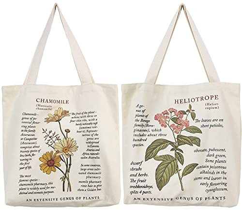 2 Stücke Jutebeutel Bedruckt Vintage, Canvas Tote Bag, Tote Bag Aesthetic, Stoffbeutel Bedruckt, Langlebig Handtasche mit Innentasche, für Shopper, Büro, Alltag, Freizeit (Zwei Stile)