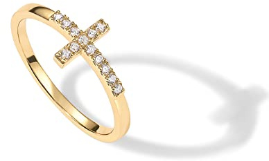 PAVOI 14K Gold Plated Cubic Zirconia Cross Ring for Women - Eternity Promise Ring for Her - Infinity Religious Wedding Band (Yellow Plated, 6)