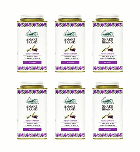 SNAKE BRAND Prickly Heat Cooling Body Powder 140g (Relaxing Lavender, Pack of 6)