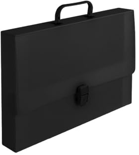 Pryma Valigetta Tecnica Nera con Manico e 2 Chiusure a Clip - Porta Disegni e Documenti Professionale (25x35x5 cm)
