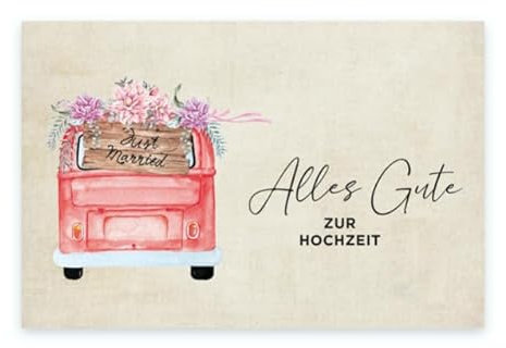 1 Premium Hochzeitskarte 12x18 cm mit Umschlag, Glückwunschkarte, Klappkarte, Karte zur Hochzeit | Just Married, Grußkarte, alles Gute wünschen