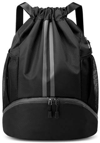 GAOHUI Drawstring Bags, Waterproof Backpack Swimming Bag for Kids, Gym Bags with Shoe Compartment, PE Sports Bag for Sports School Beach Holidays Swimming Travel (Black)